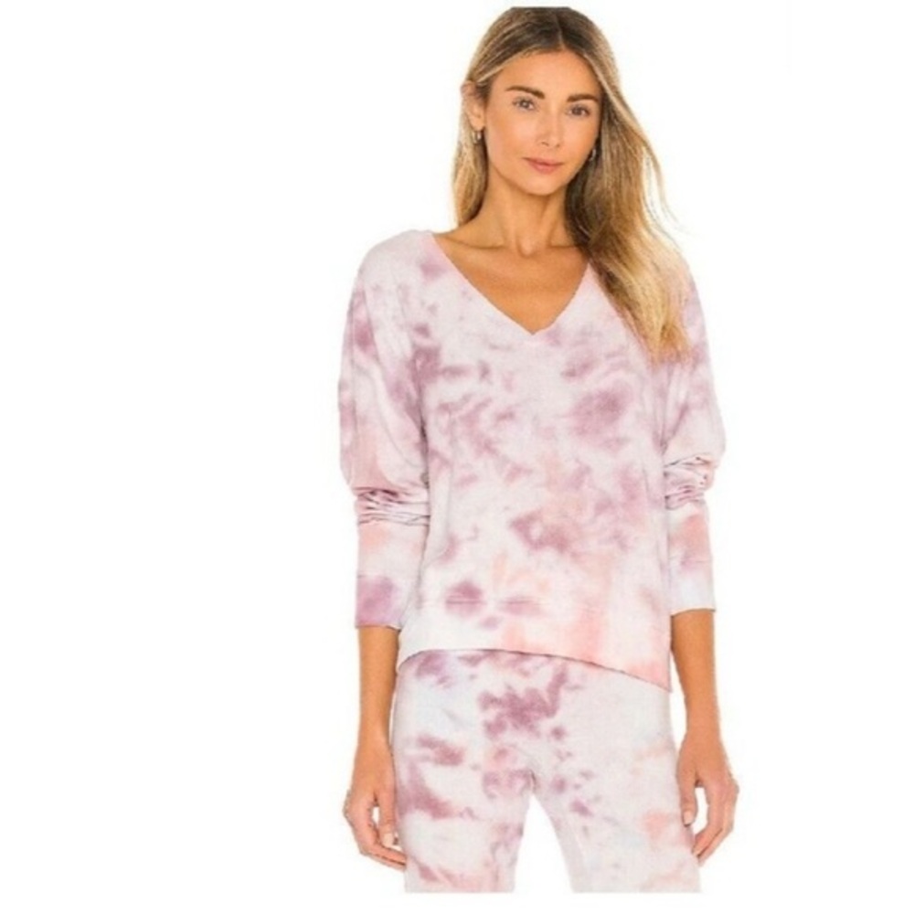 Wildfox Women's Cloud Tie Dye Long Sleeve Couture BBJ Deep V Sweatshirt XS NWT
